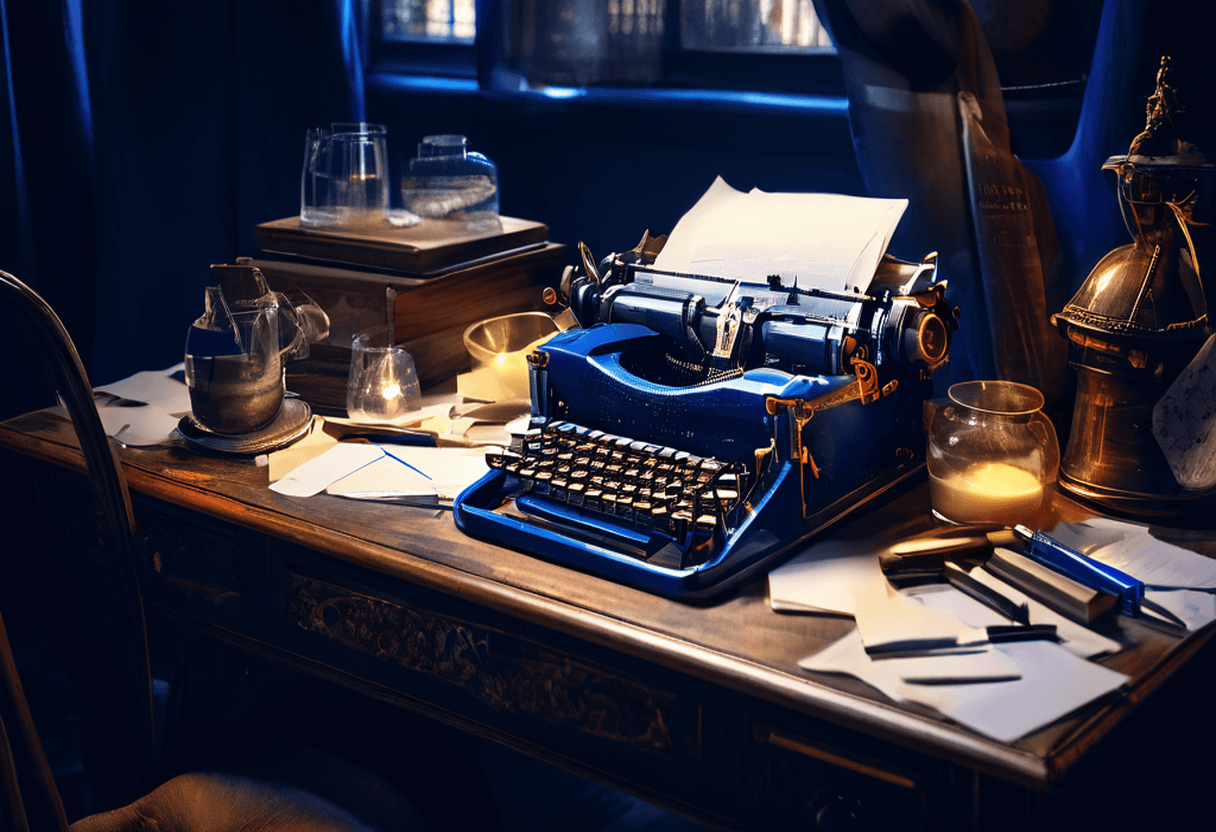 Vintage typewriter on wooden desk